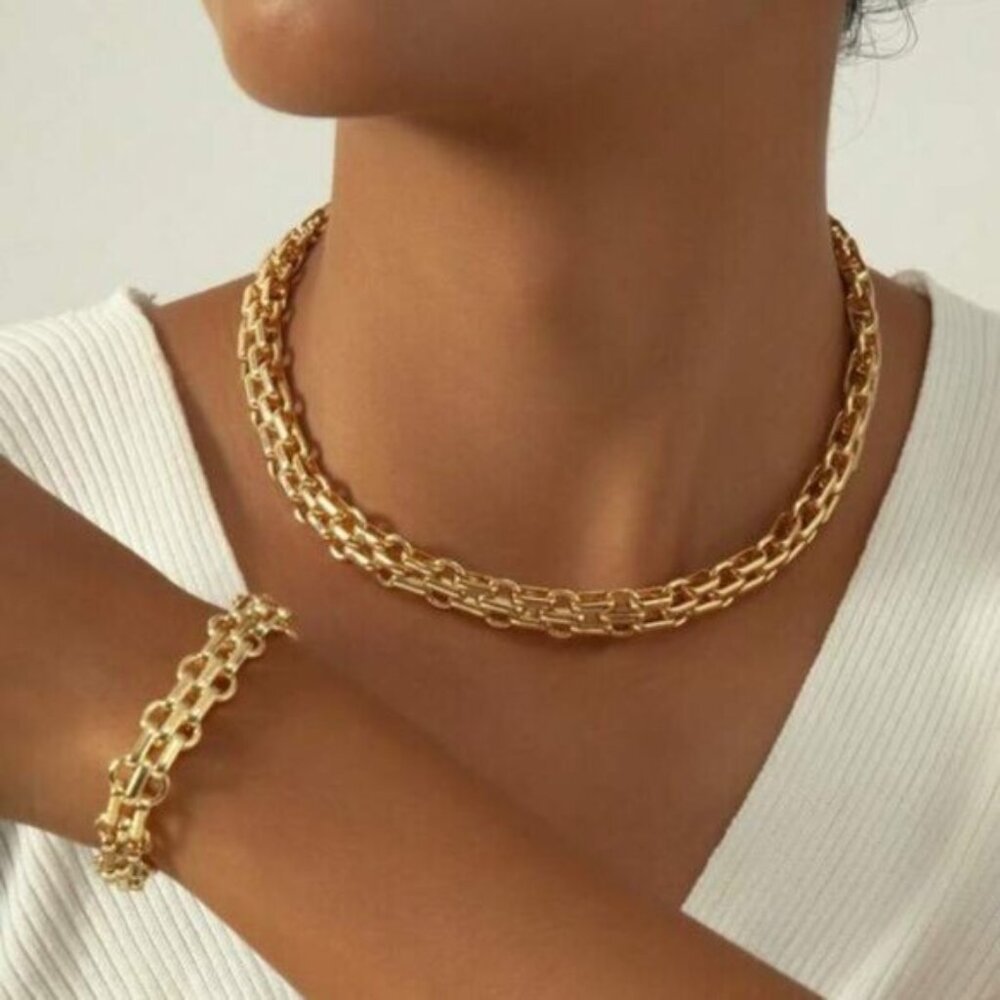 18k Gold Filled Chunky Chain Necklace & Bracelet Set